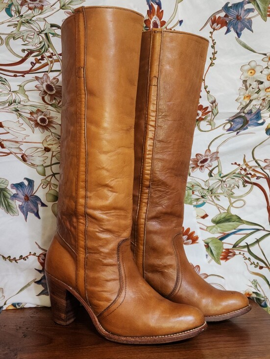 Frye Shoes - Frye Black Label Campus Boots – Vtg 70's – Women’s 9 B – Cognac Tan Leather –